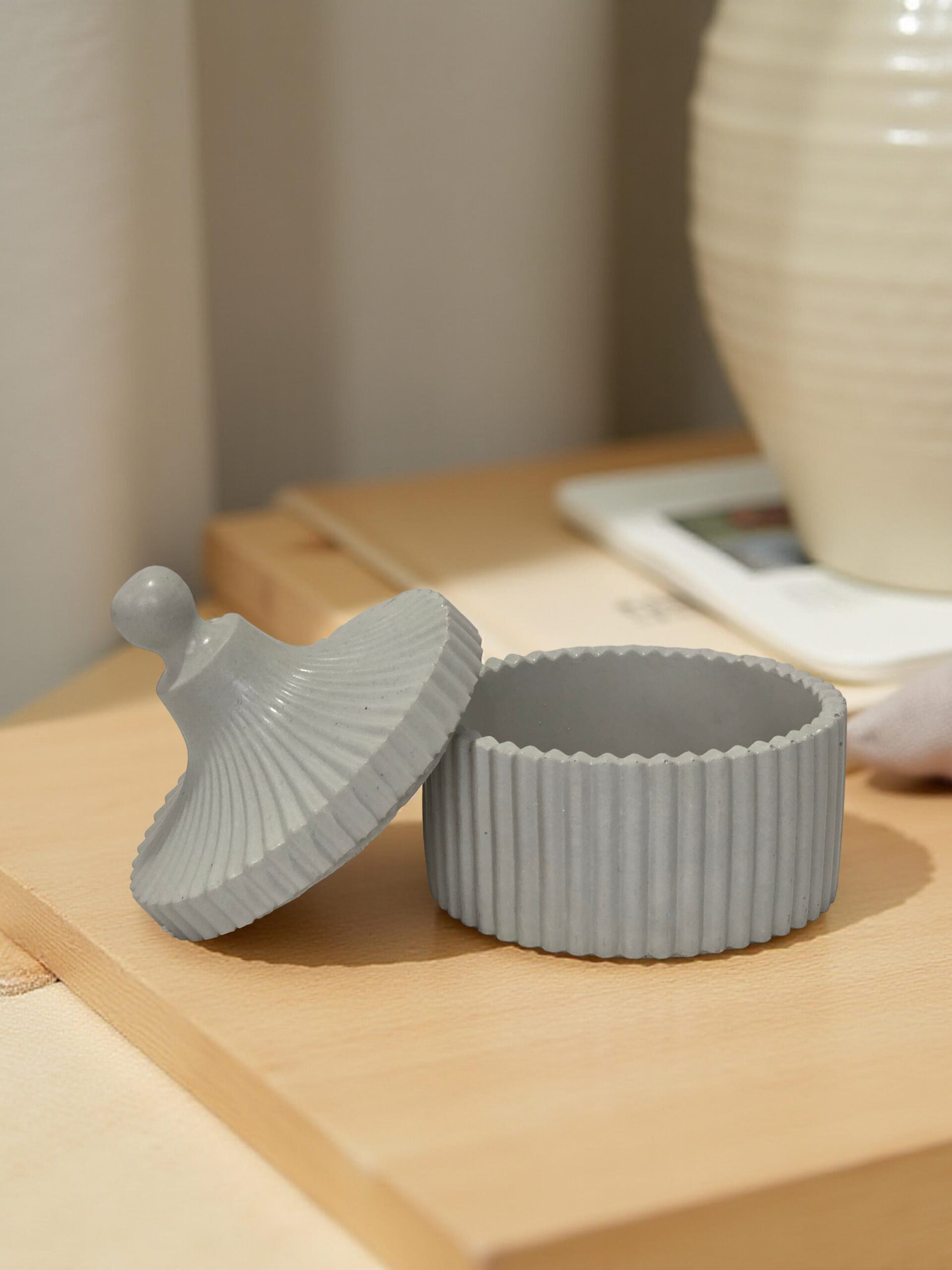 striped cement trinket jar striped cement trinket jar